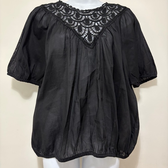 Calypso St. Barth Black Boho Lace Yoke Peasant Blouse XL NWT - Picture 4 of 6